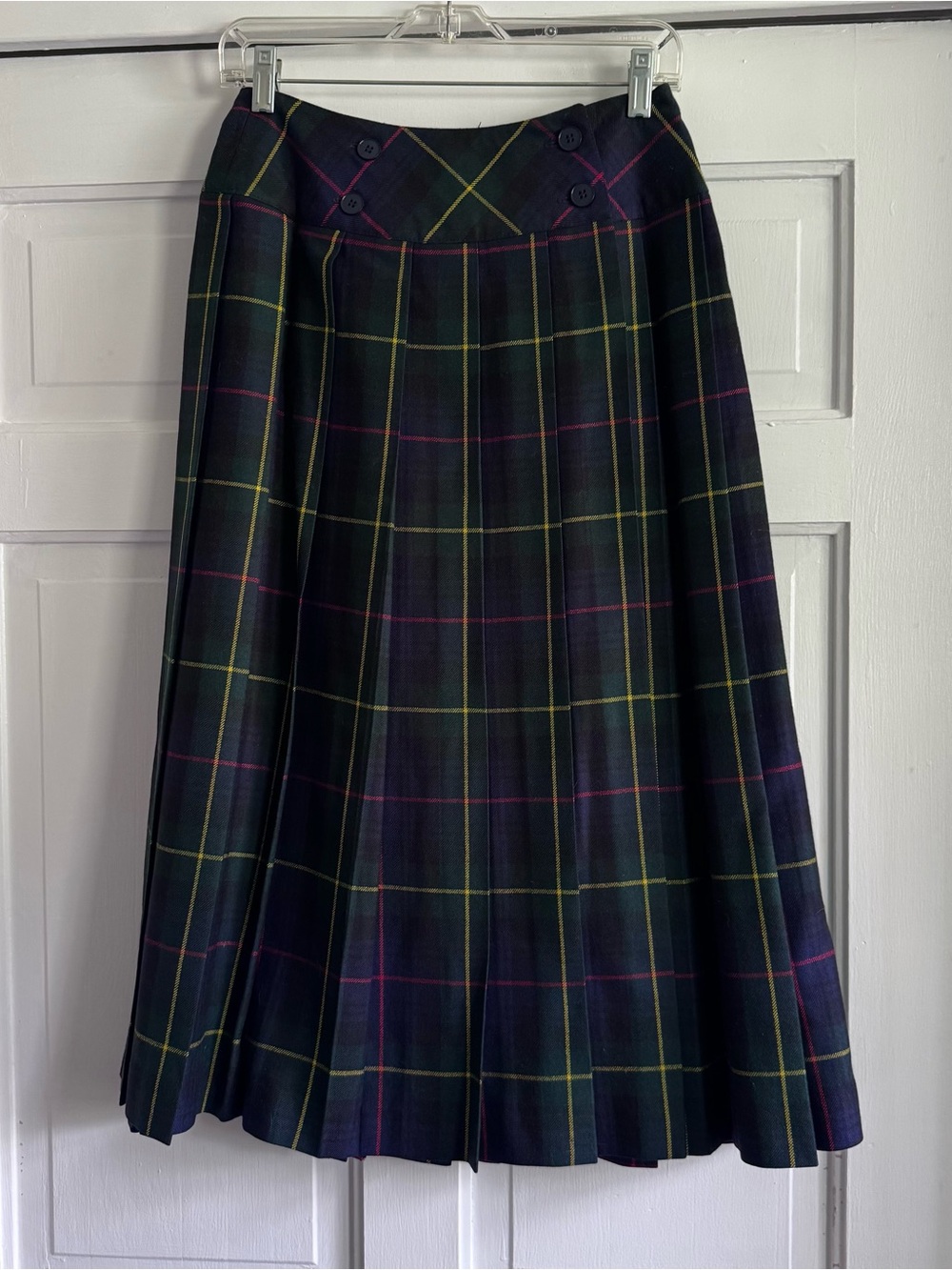VTG Charter Club Green Plaid Tartan Wool Academia Skirt Made in England Sz 8